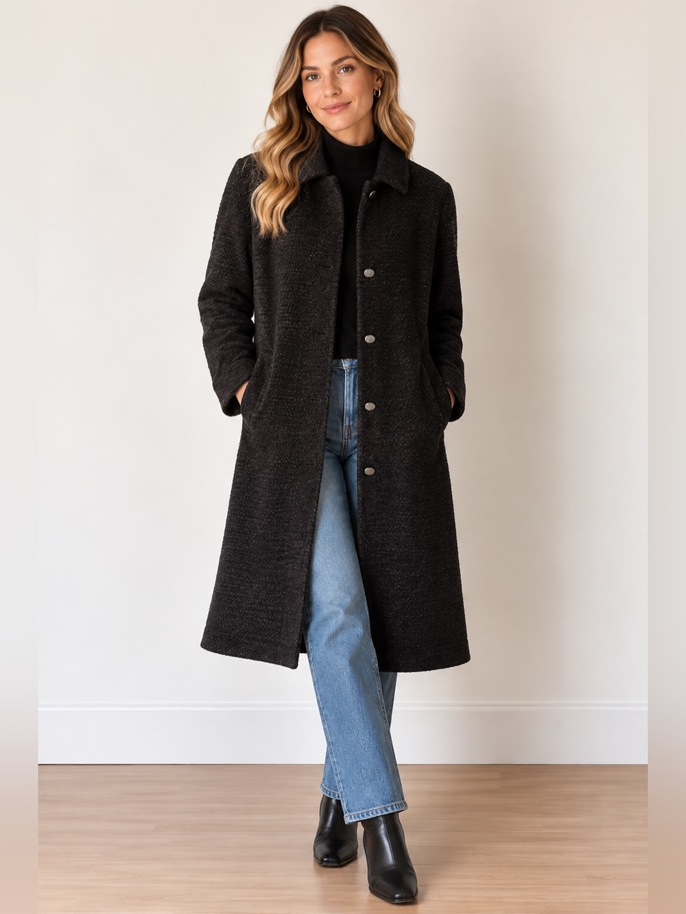Carlisle Dark Black Wool-Blend Utility Coat